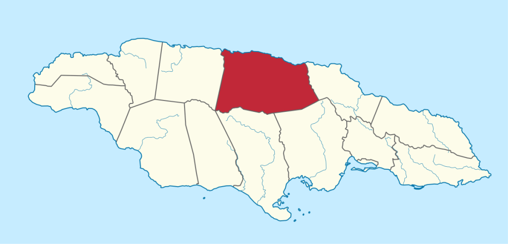 Map of Jamaica showing St. Ann